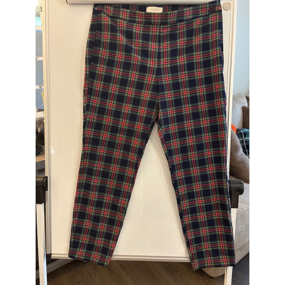Talbots women's 14 pants plaid Green blue red straight leg